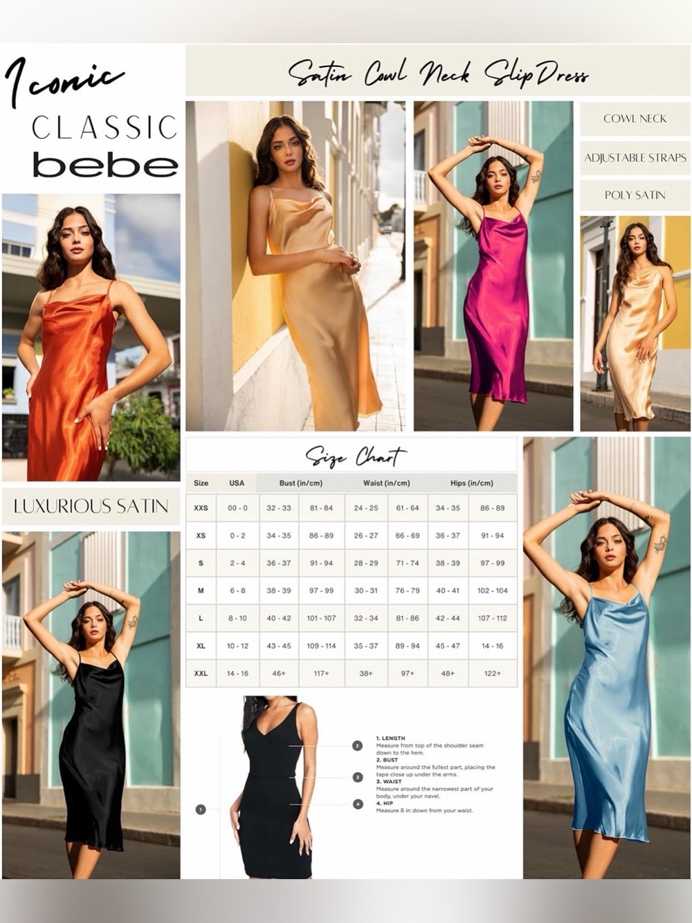 bebe Black Satin Cowl Slip Dress - Picture 6 of 6